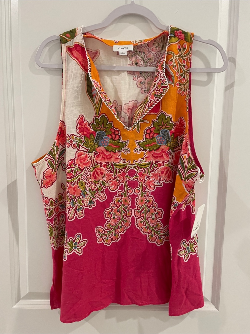 CeCe Pink & Orange Floral V-Neck Tank